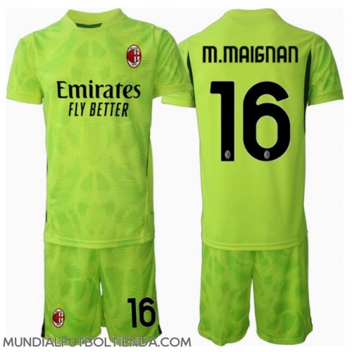 Camiseta AC Milan Mike Maignan #16 Portero Tercera Equipación Replica 2024-25 para niños mangas cortas (+ Pantalones cortos)